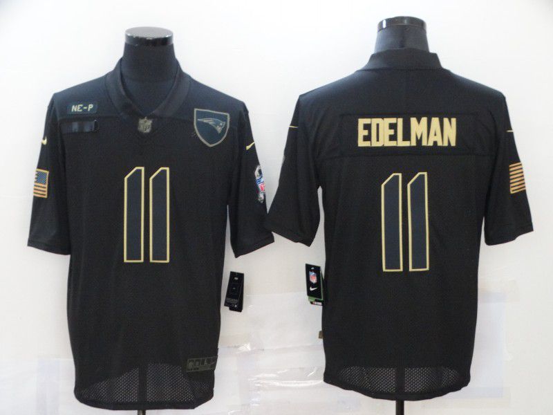 Men New England Patriots 11 Edelman Black gold lettering 2020 Nike NFL Jersey